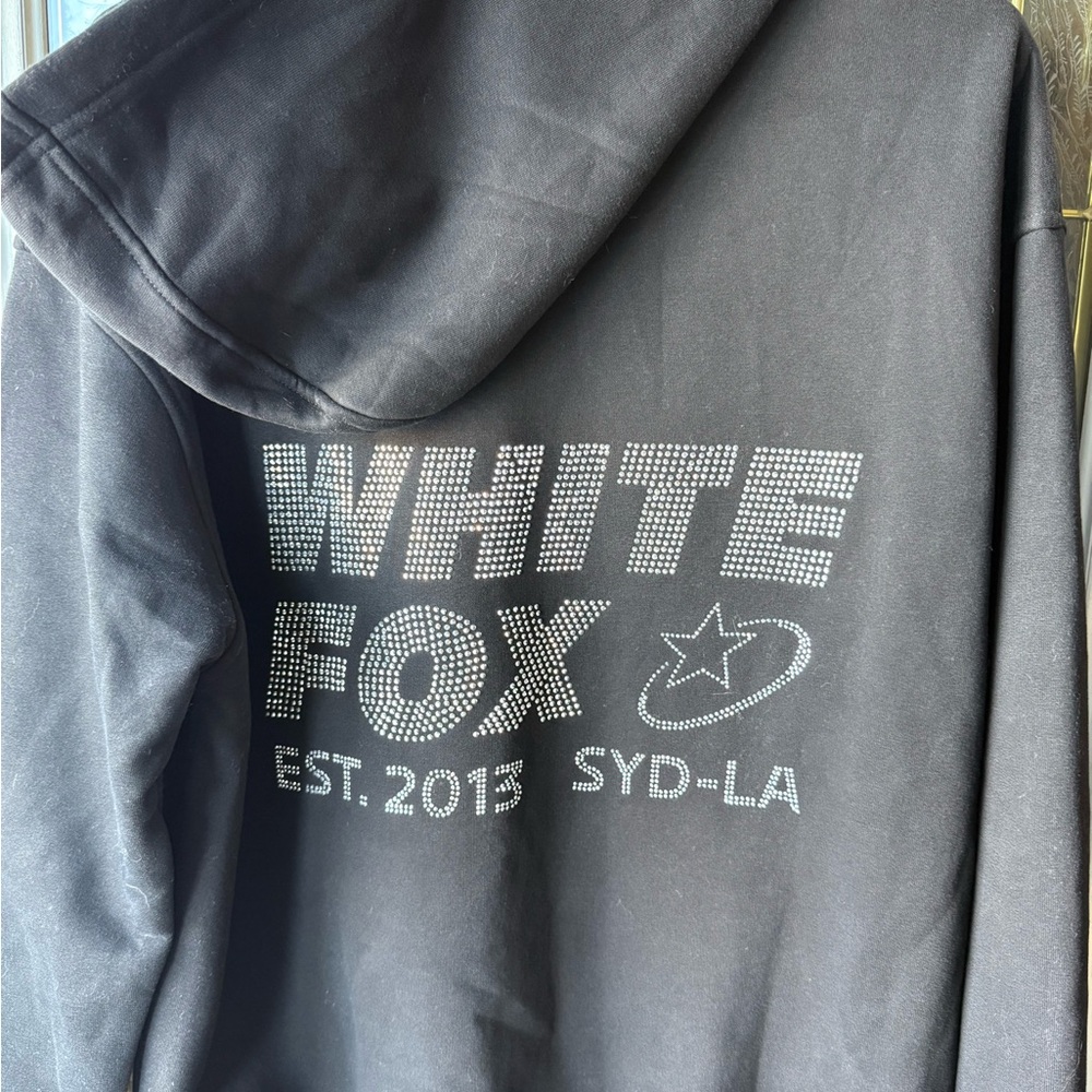 White Fox Boutique Black Rhinestone Logo Pullover